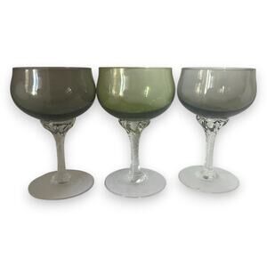 Vintage Sasaki Hawthorne Hand Blown Crystal Champagne Glasses | green gray black